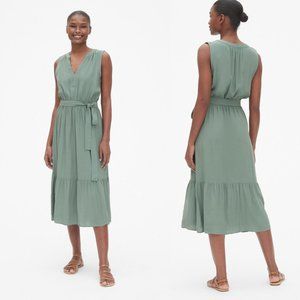 Gap Green Split-neck Tiered Midi Dress